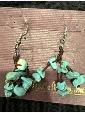 Premier Designs Turquoise Cluster 2" Drop Earrings Dangle Bohemian Bronze NEW